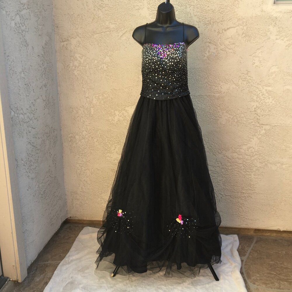 Black Sequin Prom Formal Long Party Dress Gown Size 8 NWT